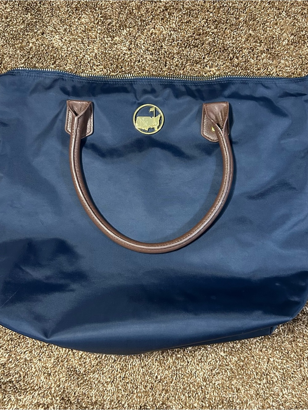 Masters Tournament Nylon Tote Bag Navy Blue 18x15 Repair Flawed As Is